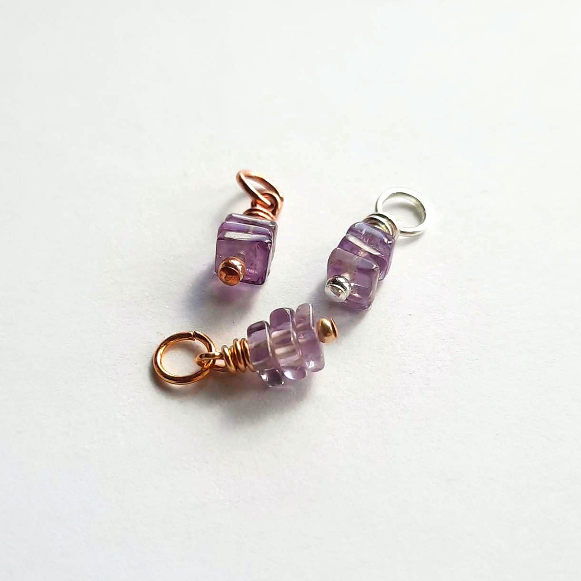 Purple Amethyst Triple Stack Gemstone Charm ~ February Birthstone ~ Handmade by The Tiny Tree Frog Jewellery
