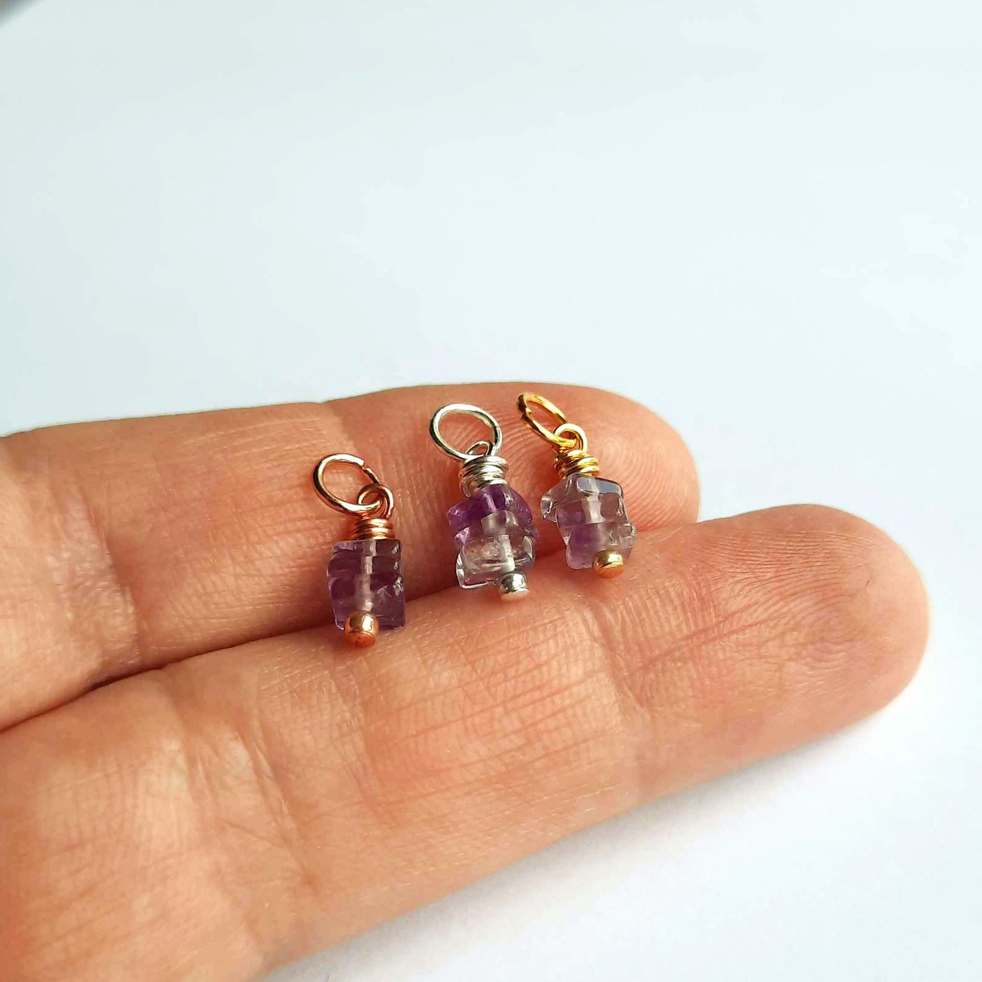Purple Amethyst Triple Stack Gemstone Charm ~ February Birthstone ~ Handmade by The Tiny Tree Frog Jewellery