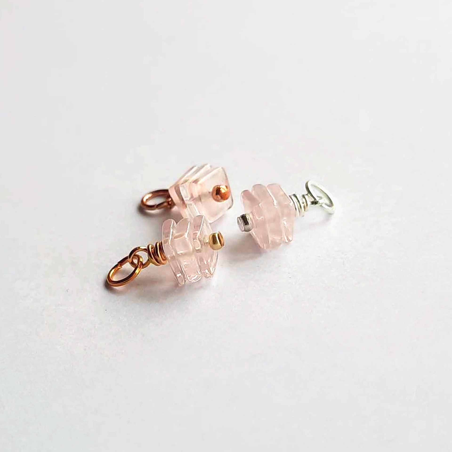 Rose Quartz Square Triple Stack Charm ~ Handmade by The Tiny Tree Frog Jewellery