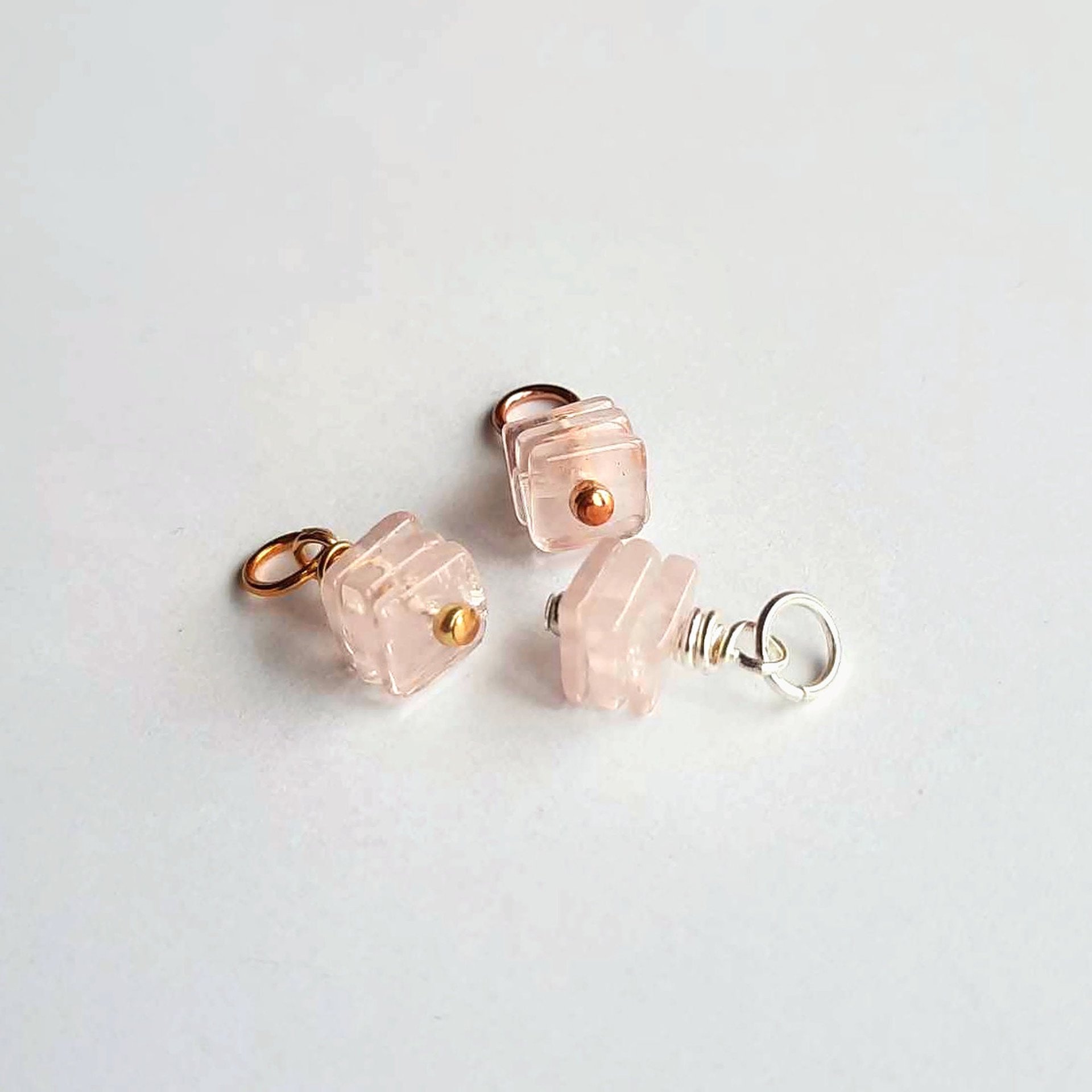 Rose Quartz Square Triple Stack Charm ~ Handmade by The Tiny Tree Frog Jewellery