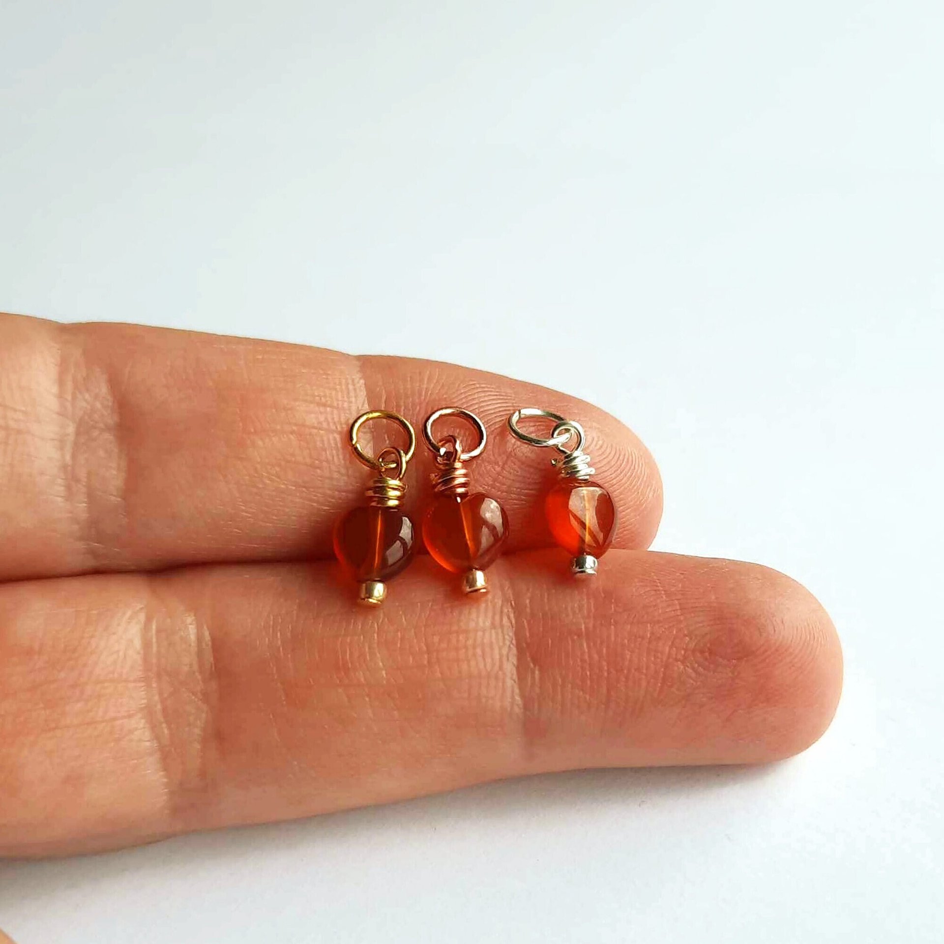 Tiny Red Carnelian Gemstone Heart Charm ~ Handmade by The Tiny Tree Frog Jewellery