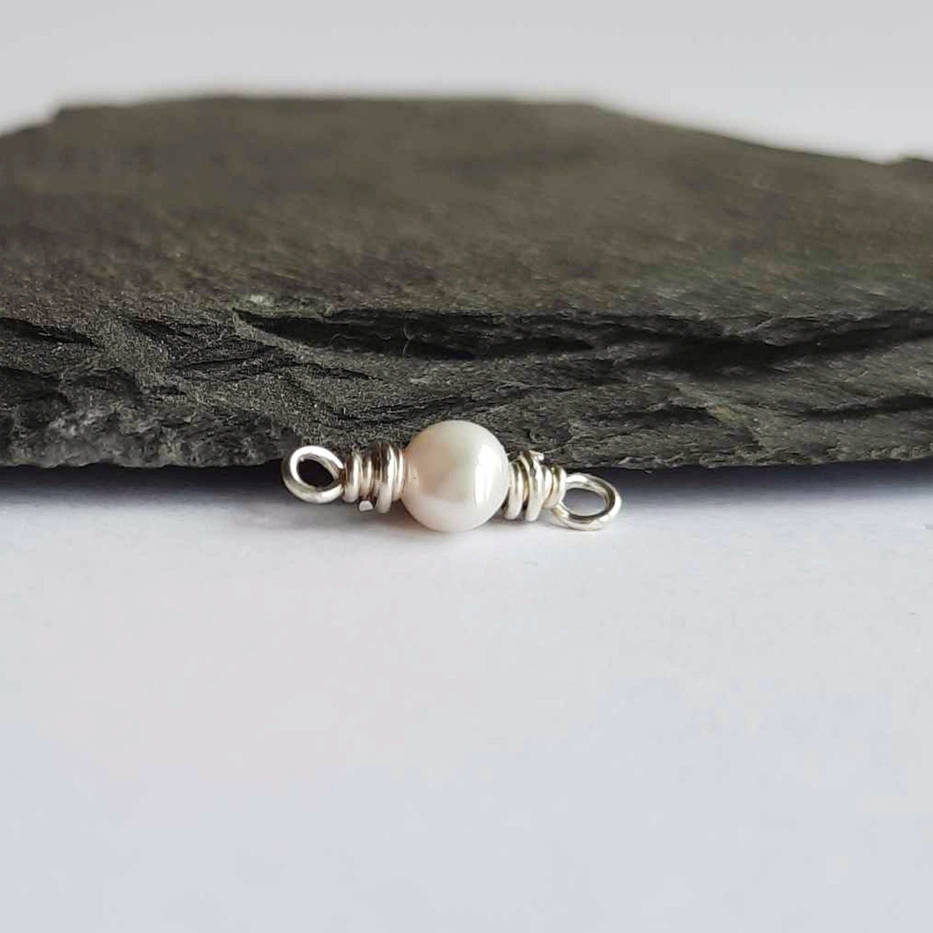 Tiny Cream Freshwater Pearl Gemstone Connector ~ June Birthstone ~ Handmade by The Tiny Tree Frog Jewellery