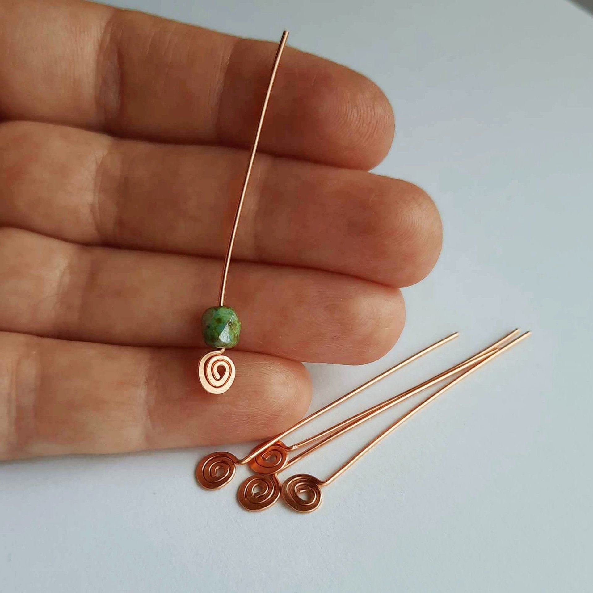 Pure Copper Spiral Headpins ~ Set of 10 ~ Choose Gauge and Length ~ Handmade by The Tiny Tree Frog Jewellery
