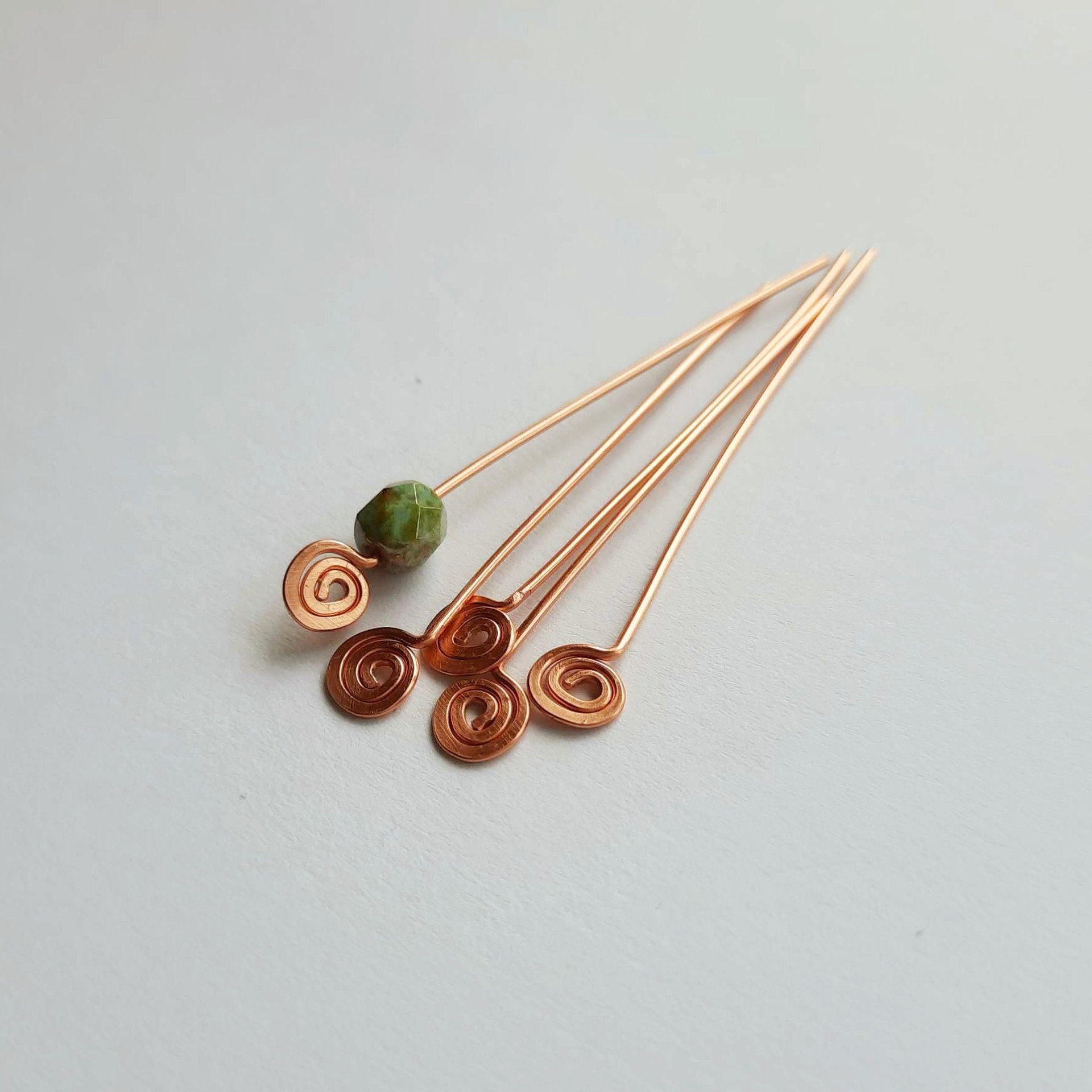 Pure Copper Spiral Headpins ~ Set of 10 ~ Choose Gauge and Length ~ Handmade by The Tiny Tree Frog Jewellery