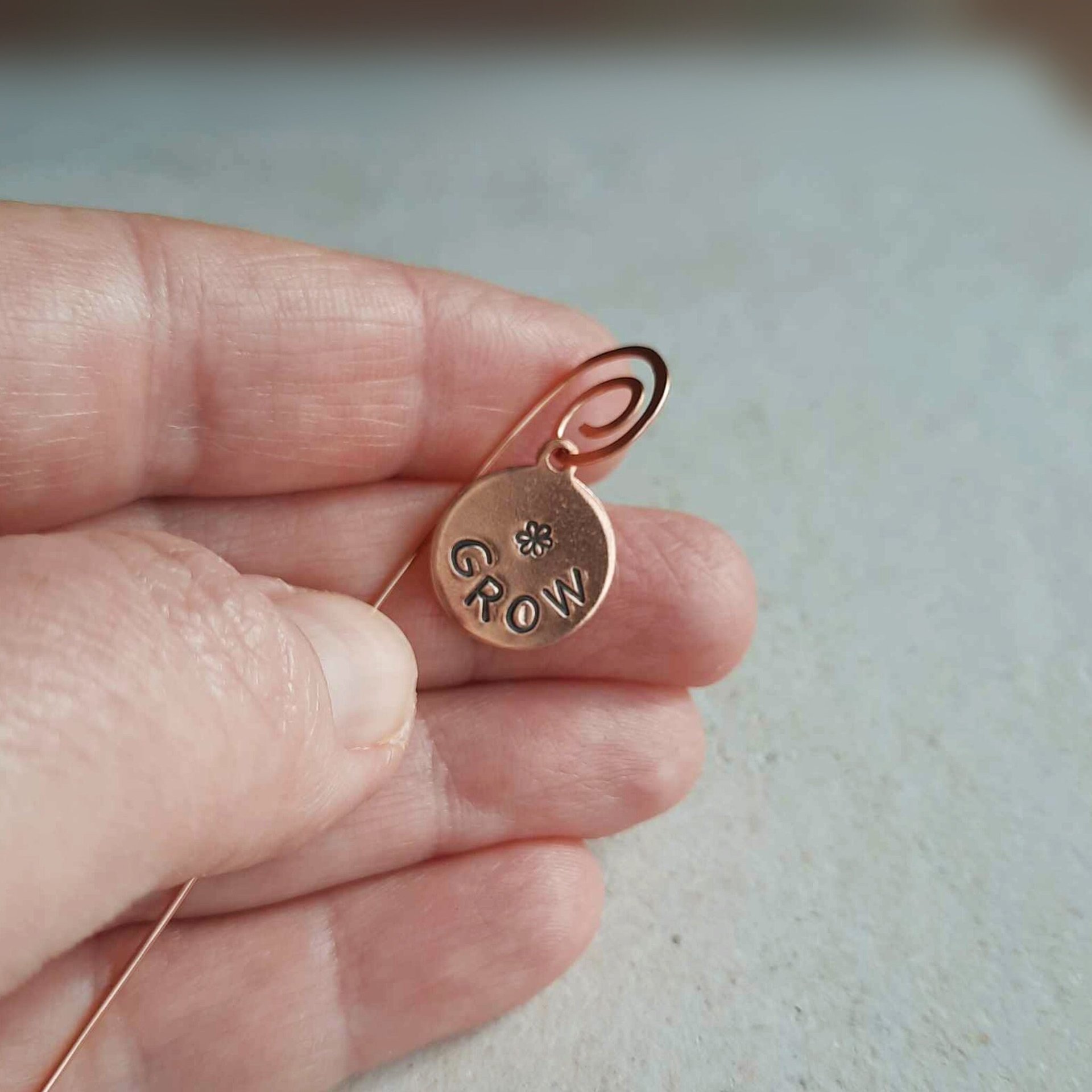 Copper houseplant decorative stake, handcrafted by The Tiny Tree Frog Jewellery