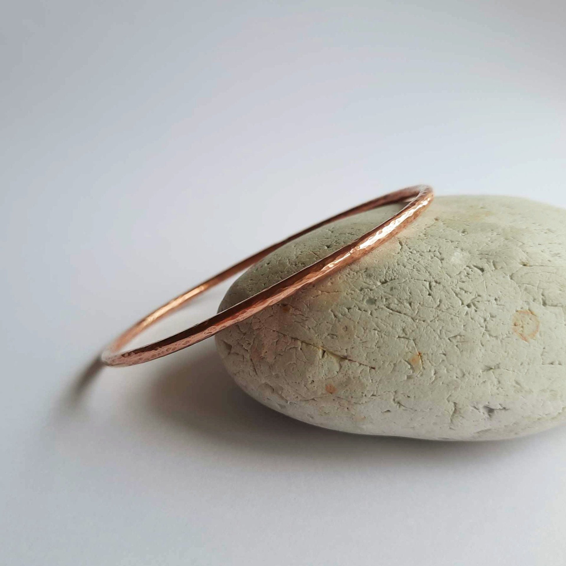 Boho hammered copper stacking bangle, handmade by The Tiny Tree Frog Jewellery