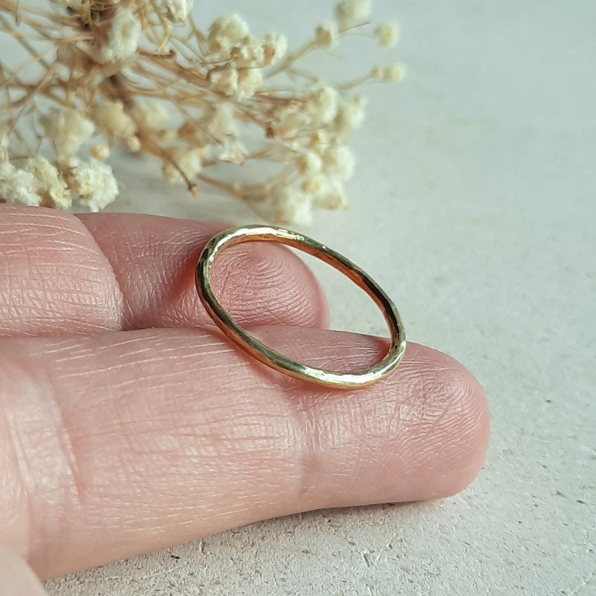 Hammered Brass Stacking Ring, Slim Gold Tone Stackable Ring, Textured Brass Stacker Ring, Boho Finger, Midi or Thumb Ring, Anniversary Gift