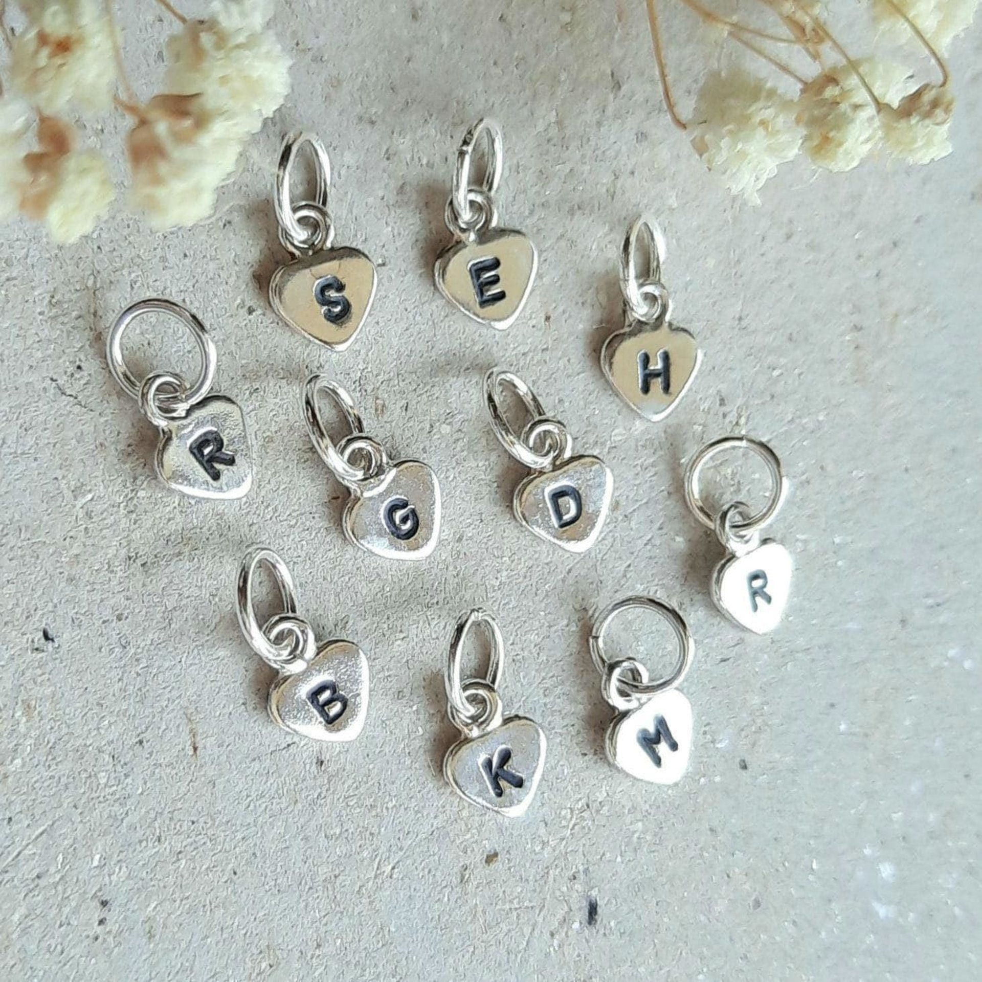 Teeny Tiny Sterling Silver Initial Charm ~ Heart Shaped Initial Letter Charm ~ 5mm Small Heart Charm - Little Add On for Necklace / Bracelet