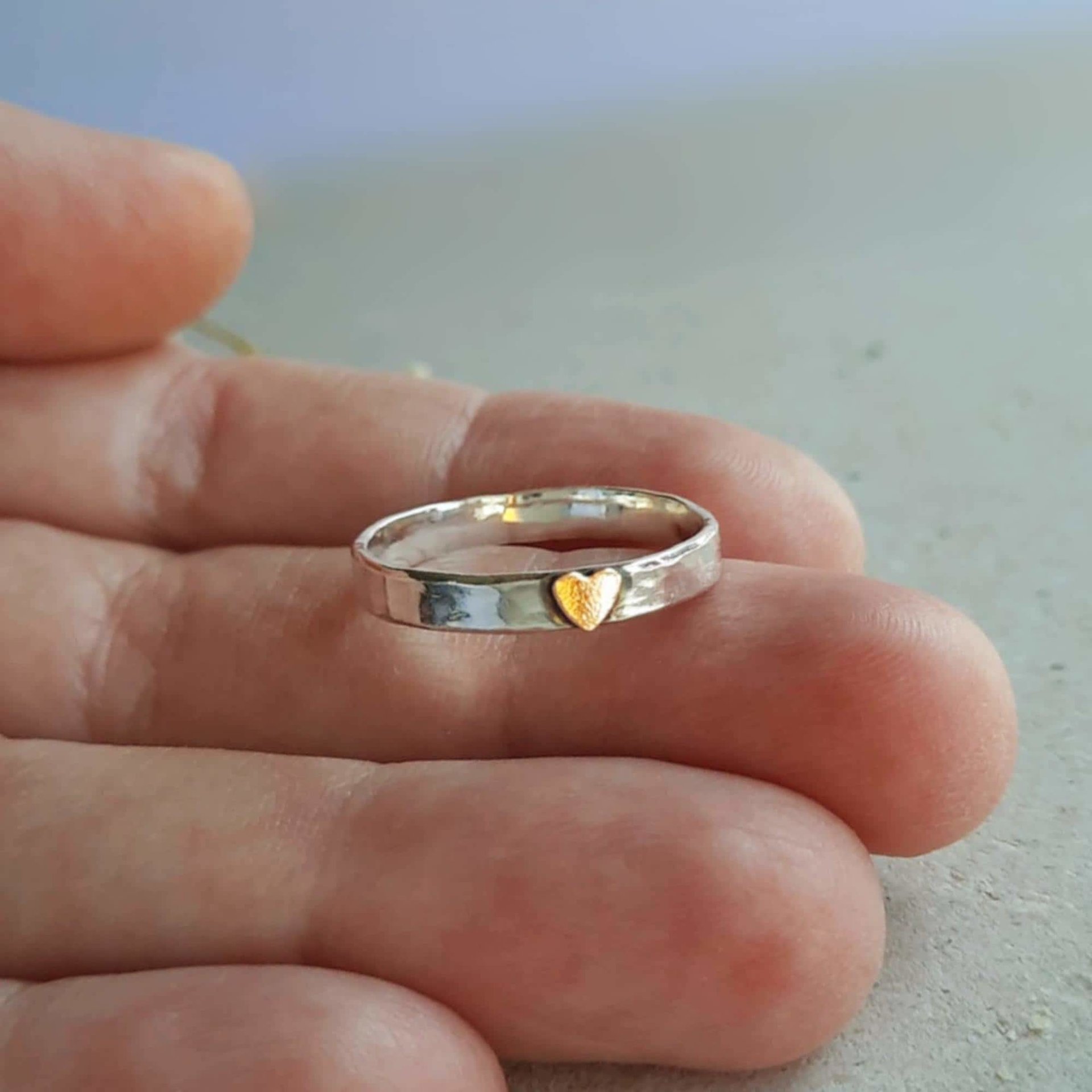Hammered Sterling Silver & Gold Heart Ring - Recycled Metal