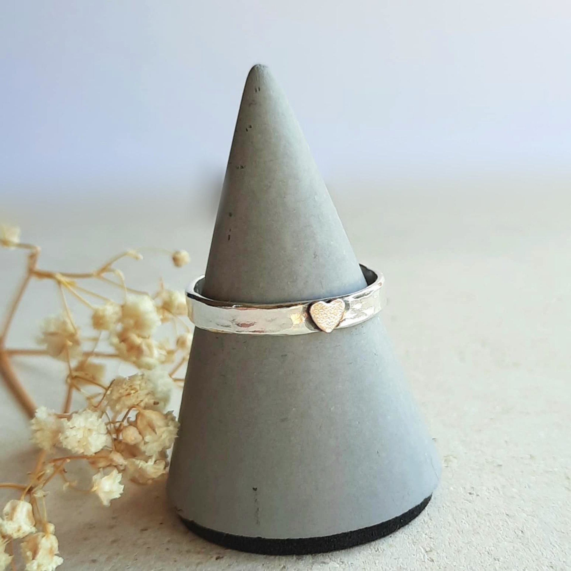 Hammered Sterling Silver & Gold Heart Ring - Recycled Metal