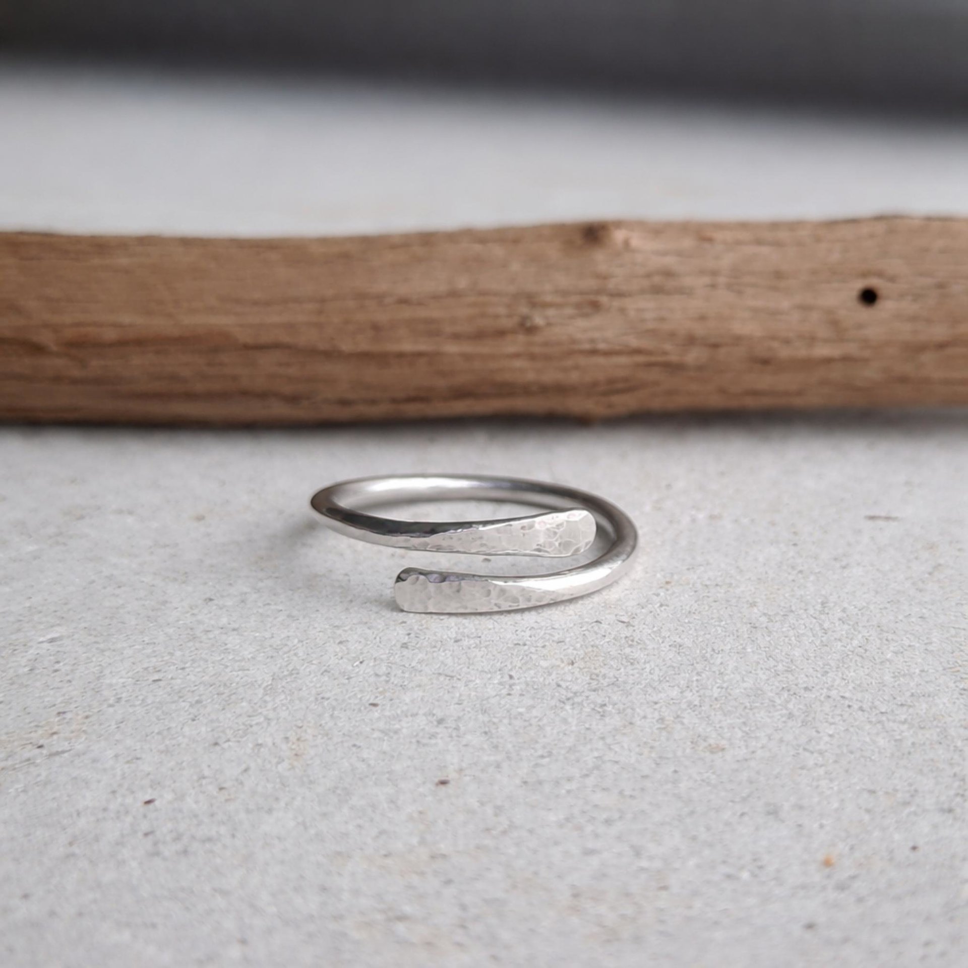 Sterling Silver Hammer Textured Wrap Around Ring - Adjustable Wraparound Thumb Ring