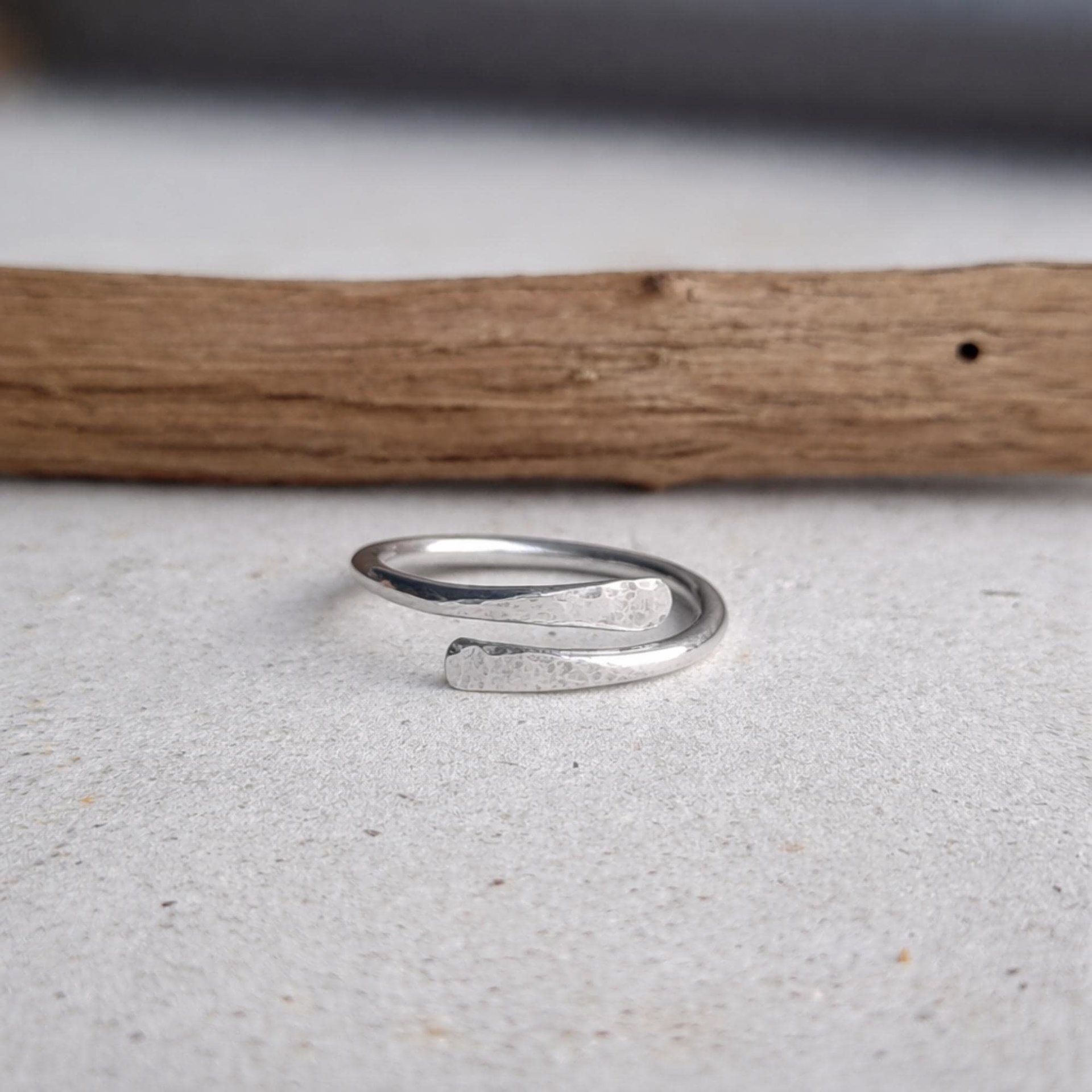 Sterling Silver Hammer Textured Wrap Around Ring - Adjustable Wraparound Thumb Ring