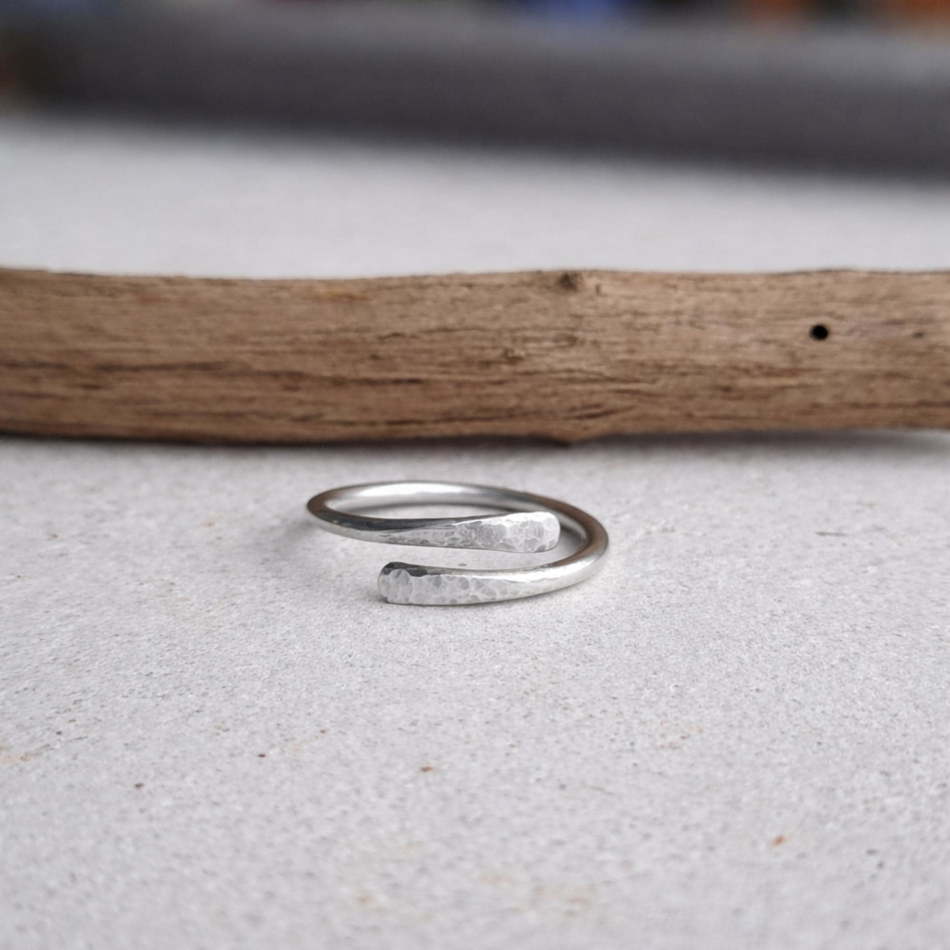 Sterling Silver Hammer Textured Wrap Around Ring - Adjustable Wraparound Thumb Ring