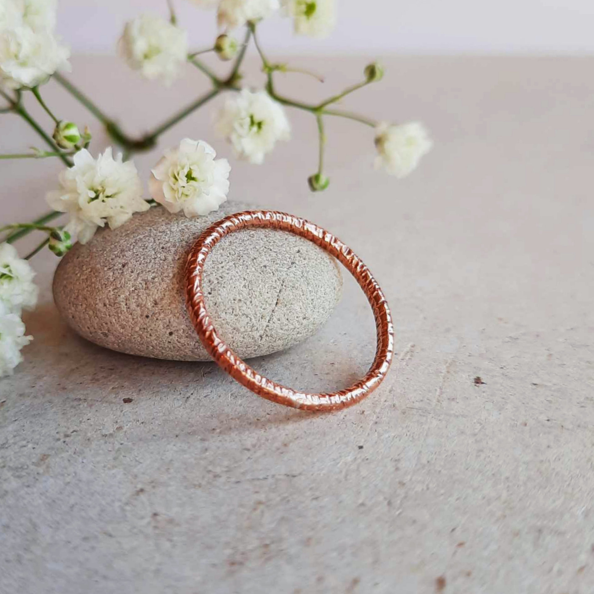 Hammered sparkle texture copper stacking ring, hand crafted by The Tiny Tree Frog Jewellery