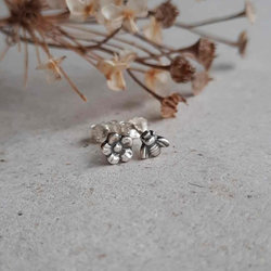Tiny Fine Silver Bee and Flower Mismatched Stud Earrings, Hand Made by The Tiny Tree Frog Jewellery