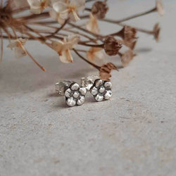 Tiny Silver Forget Me Not Flower Stud Earrings, Handcrafted by The Tiny Tree Frog Jewellery