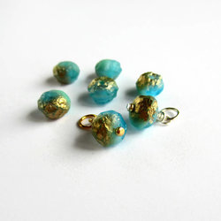 Aqua Blue and Gold Czech Glass Rondelle Charm ~ Handmade by The Tiny Tree Frog Jewellery