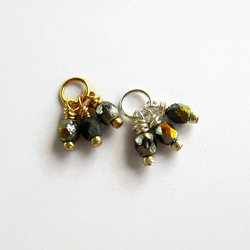 Black and Gold Czech Glass Triple Cluster Charm ~ Handmade by The Tiny Tree Frog Jewellery