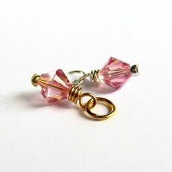 Light Rose AB Pink Crystal Wire Wrapped Charm ~ Handmade by The Tiny Tree Frog Jewellery