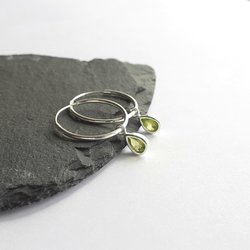 Sterling Silver Peridot Gemstone Teardrop Hoop Earrings ~ August Birthstone ~ Handmade by The Tiny Tree Frog Jewellery