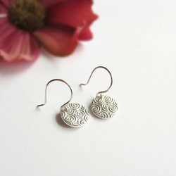 Spiral Patterned Disc Drop Earrings ~ Fine Silver and Sterling Silver ~ Handmade by The Tiny Tree Frog Jewellery