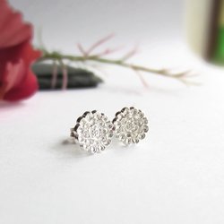 Fine Silver and Sterling Silver Dahlia Flower Stud Earrings ~ Handmade by The Tiny Tree Frog Jewellery