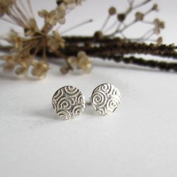 Fine Silver and Sterling Silver Spiral Pattern Textured Stud Earrings ~ Handmade by The Tiny Tree Frog Jewellery