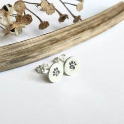 Hand Stamped 925 Sterling Silver Paw Print Earrings ~ Handmade by The Tiny Tree Frog Jewellery