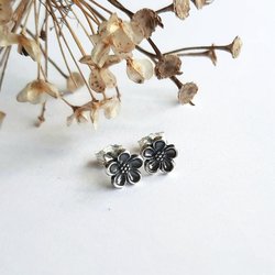 Oxidised Fine Silver Forget Me Not Stud Earrings ~ Handmade by The Tiny Tree Frog Jewellery