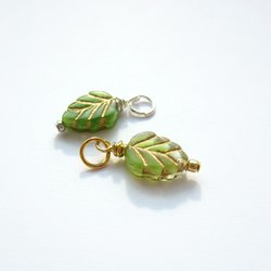 Green and Gold Czech Glass Leaf Charm ~ Handmade by The Tiny Tree Frog Jewellery