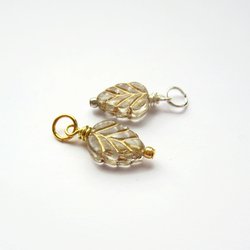 Clear and Gold Czech Glass Leaf Charm ~ Handmade by The Tiny Tree Frog Jewellery