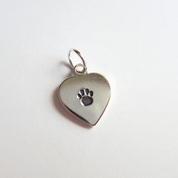 Hand Stamped Sterling Silver Heart Shaped Paw Print Charm ~ Handmade by The Tiny Tree Frog Jewellery