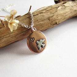 Bird and Heart Copper Necklace ~ Handmade by The Tiny Tree Frog Jewellery