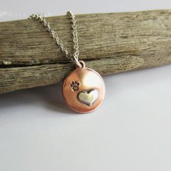 Paw Print and Heart Copper and Sterling Silver Necklace ~ Handmade by The Tiny Tree Frog Jewellery