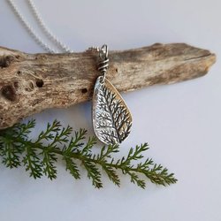 Oxidised fine silver yarrow leaf pendant necklace, handmade by The Tiny Tree Frog Jewellery