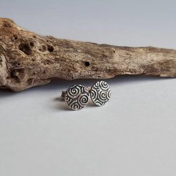 Oxidised Fine Silver and Sterling Silver Spiral Pattern Stud Earrings ~ Handmade by The Tiny Tree Frog Jewellery