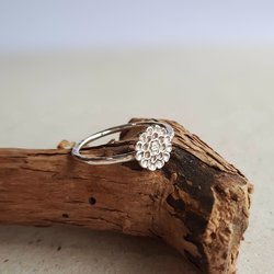 Recycled sterling silver and fine silver flower ring, handmade by The Tiny Tree Frog Jewellery
