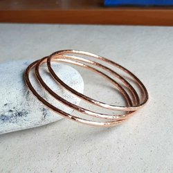 Hammer textured copper bangle, sold singly or a set of 3, handcrafted by The Tiny Tree Frog Jewellery